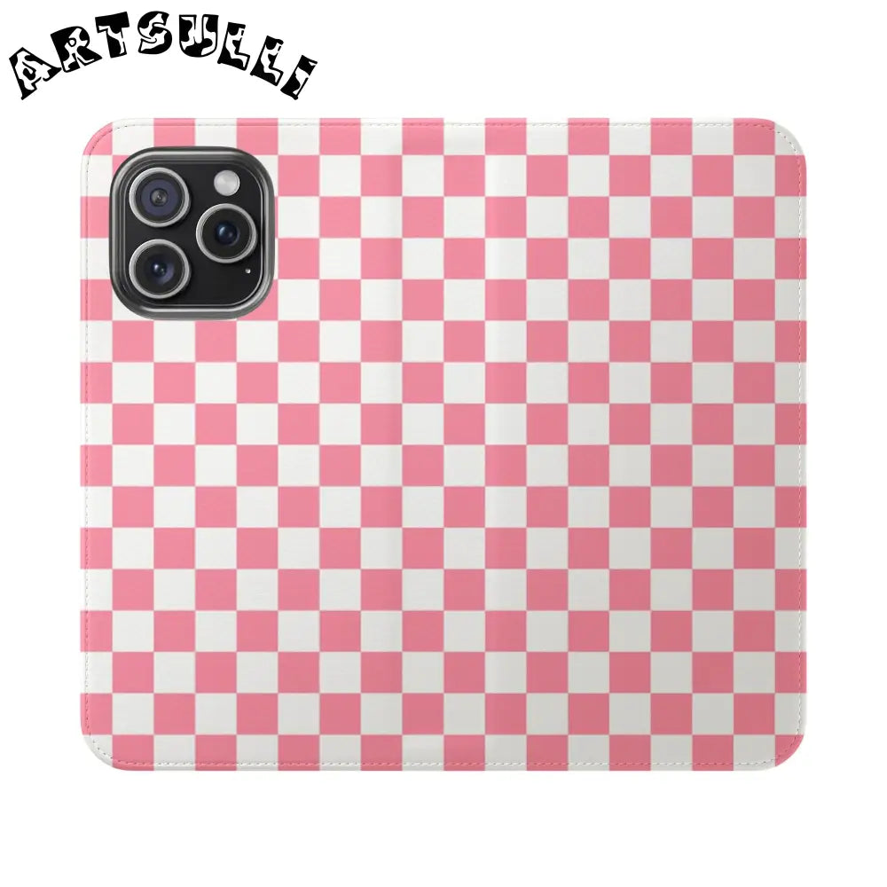 JAKKOUTTHEBXX Pink and White Checkered Flip Case 2025