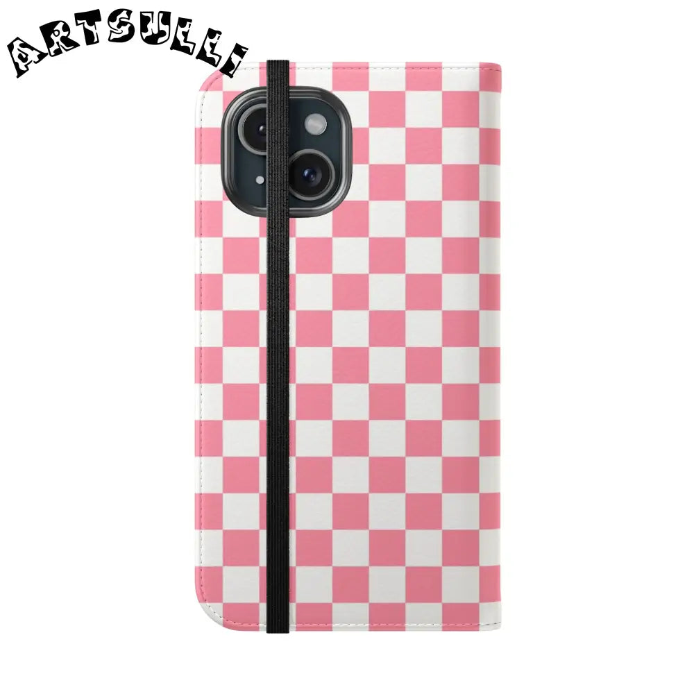 JAKKOUTTHEBXX Pink and White Checkered Flip Case 2025