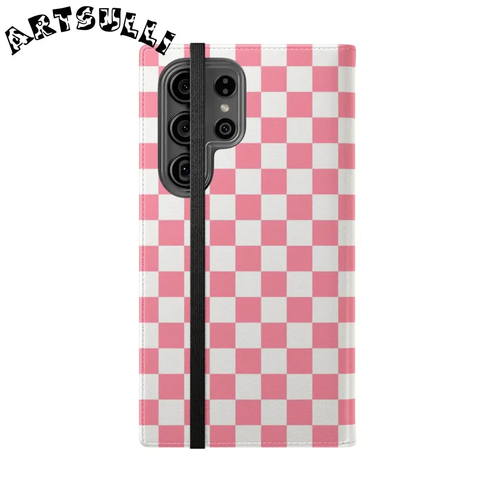 JAKKOUTTHEBXX Pink and White Checkered Flip Case 2025