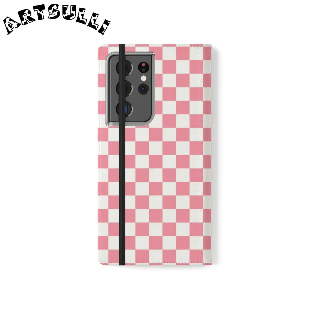 JAKKOUTTHEBXX Pink and White Checkered Flip Case 2025