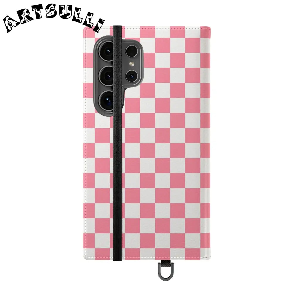 JAKKOUTTHEBXX Pink and White Checkered Flip Case 2025