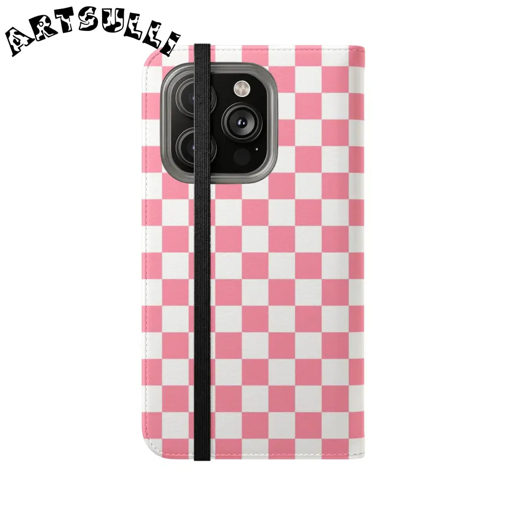 JAKKOUTTHEBXX Pink and White Checkered Flip Case 2025