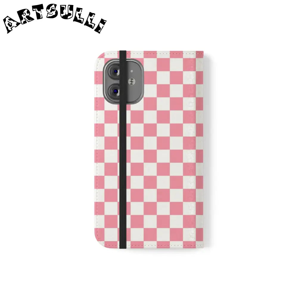 JAKKOUTTHEBXX Pink and White Checkered Flip Case 2025