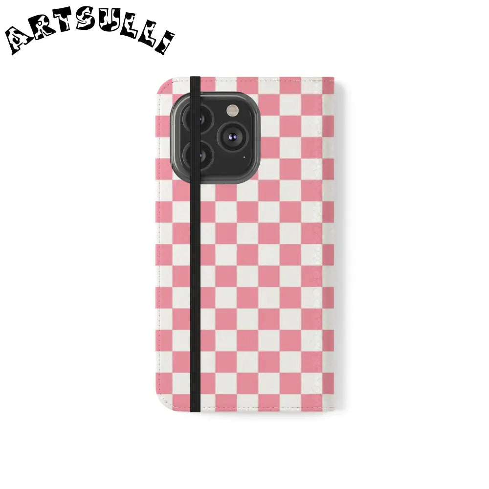 JAKKOUTTHEBXX Pink and White Checkered Flip Case 2025