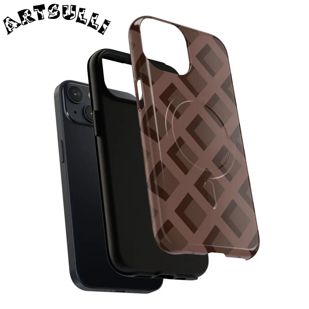 Brown Checkered MagSafe iPhone Case, Artsulli - Art is Long, Life is Short, Phone Case, , , , , , ,