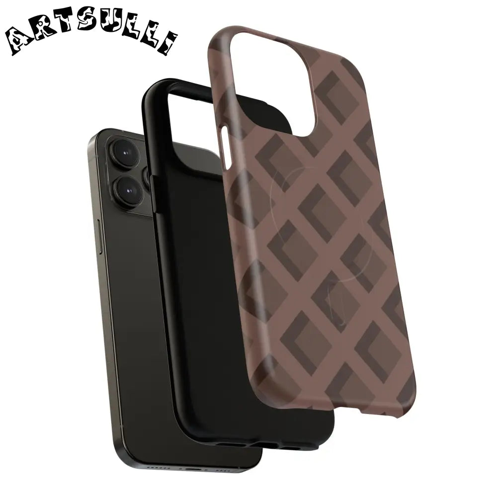 Brown Checkered MagSafe iPhone Case, Artsulli - Art is Long, Life is Short, Phone Case, , , , , , ,