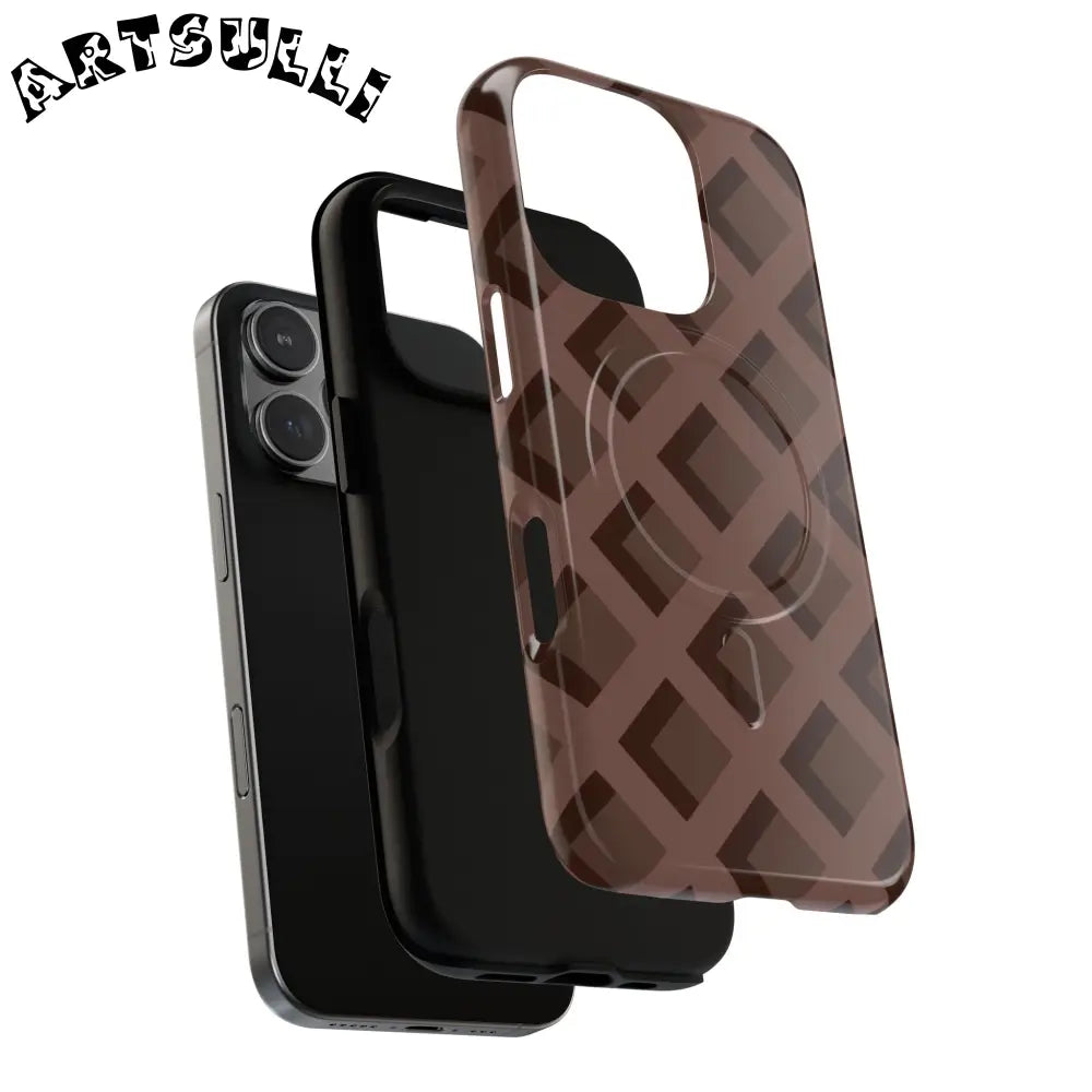 Brown Checkered MagSafe iPhone Case, Artsulli - Art is Long, Life is Short, Phone Case, , , , , , ,