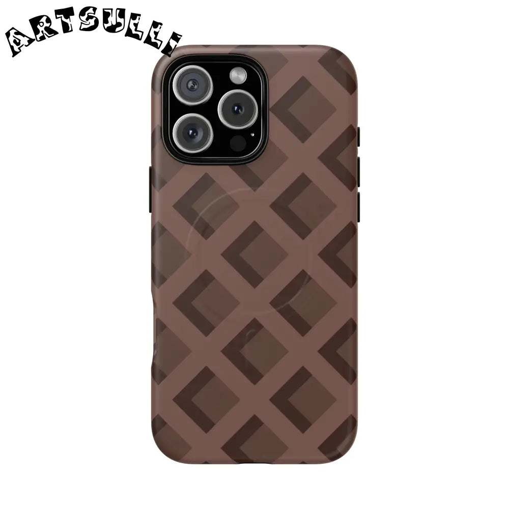 Brown Checkered MagSafe iPhone Case, Artsulli - Art is Long, Life is Short, Phone Case, Size, iPhone 16 Pro Max, Surface, Matte, , , 16829043589092973538