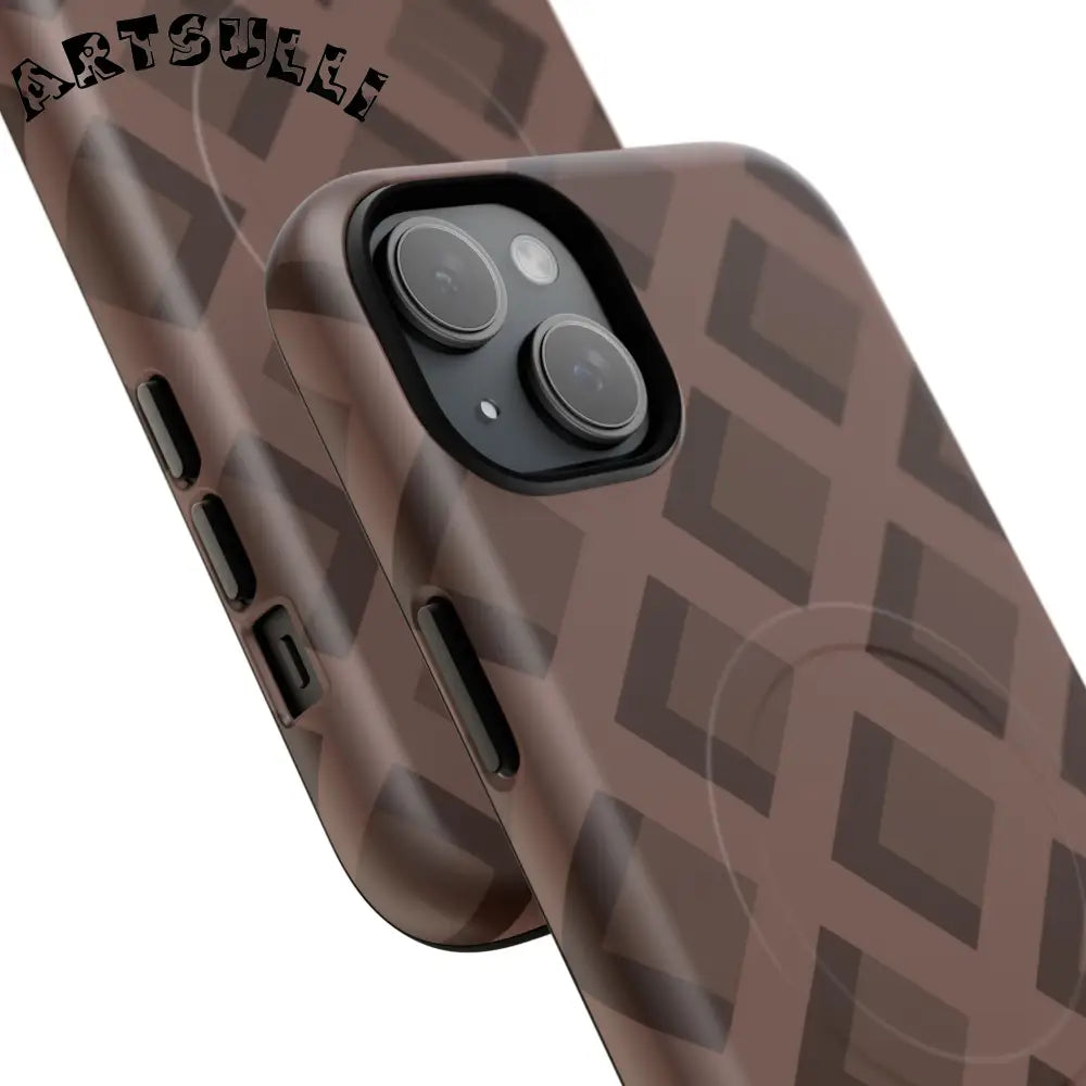 Brown Checkered MagSafe iPhone Case, Artsulli - Art is Long, Life is Short, Phone Case, , , , , , ,