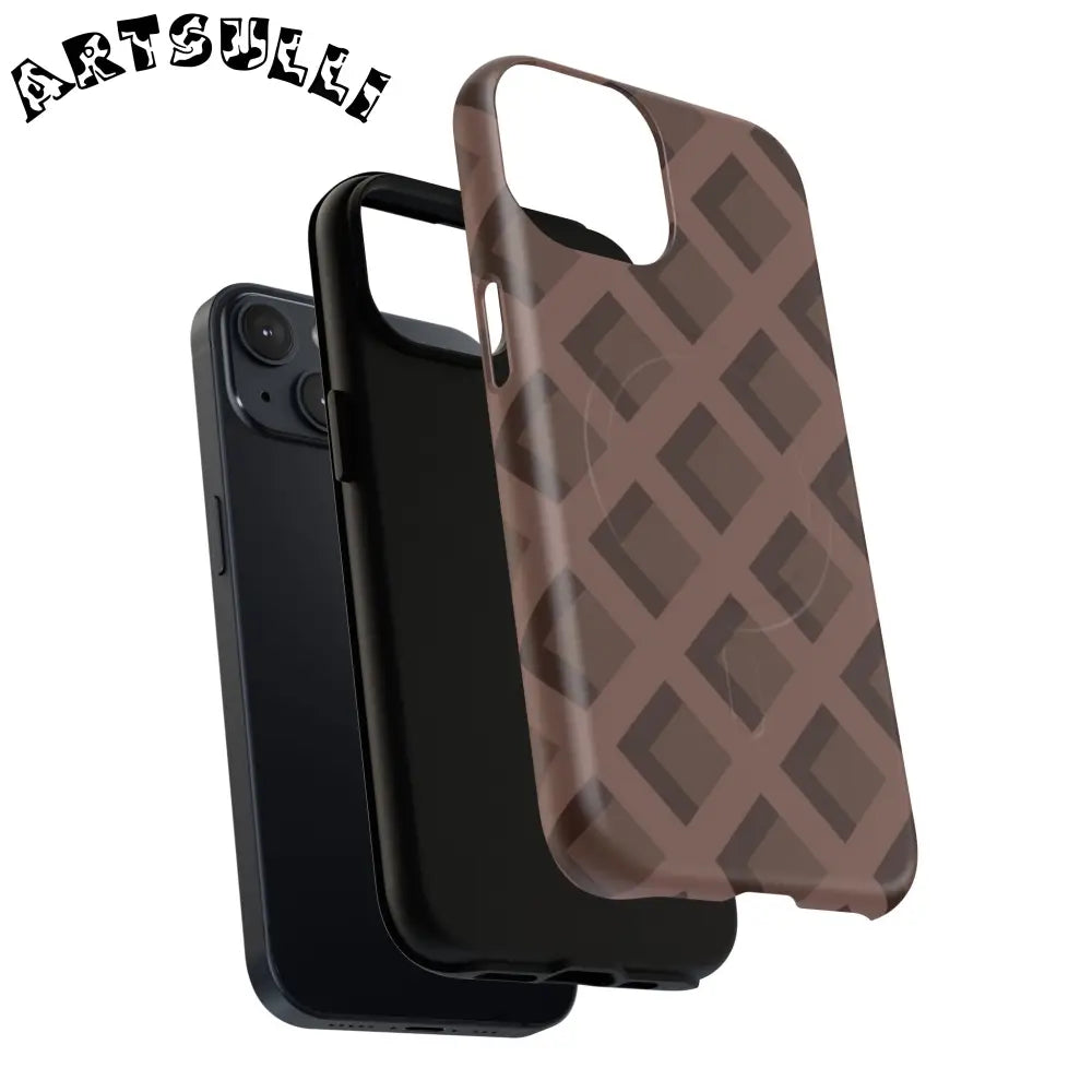 Brown Checkered MagSafe iPhone Case, Artsulli - Art is Long, Life is Short, Phone Case, , , , , , ,