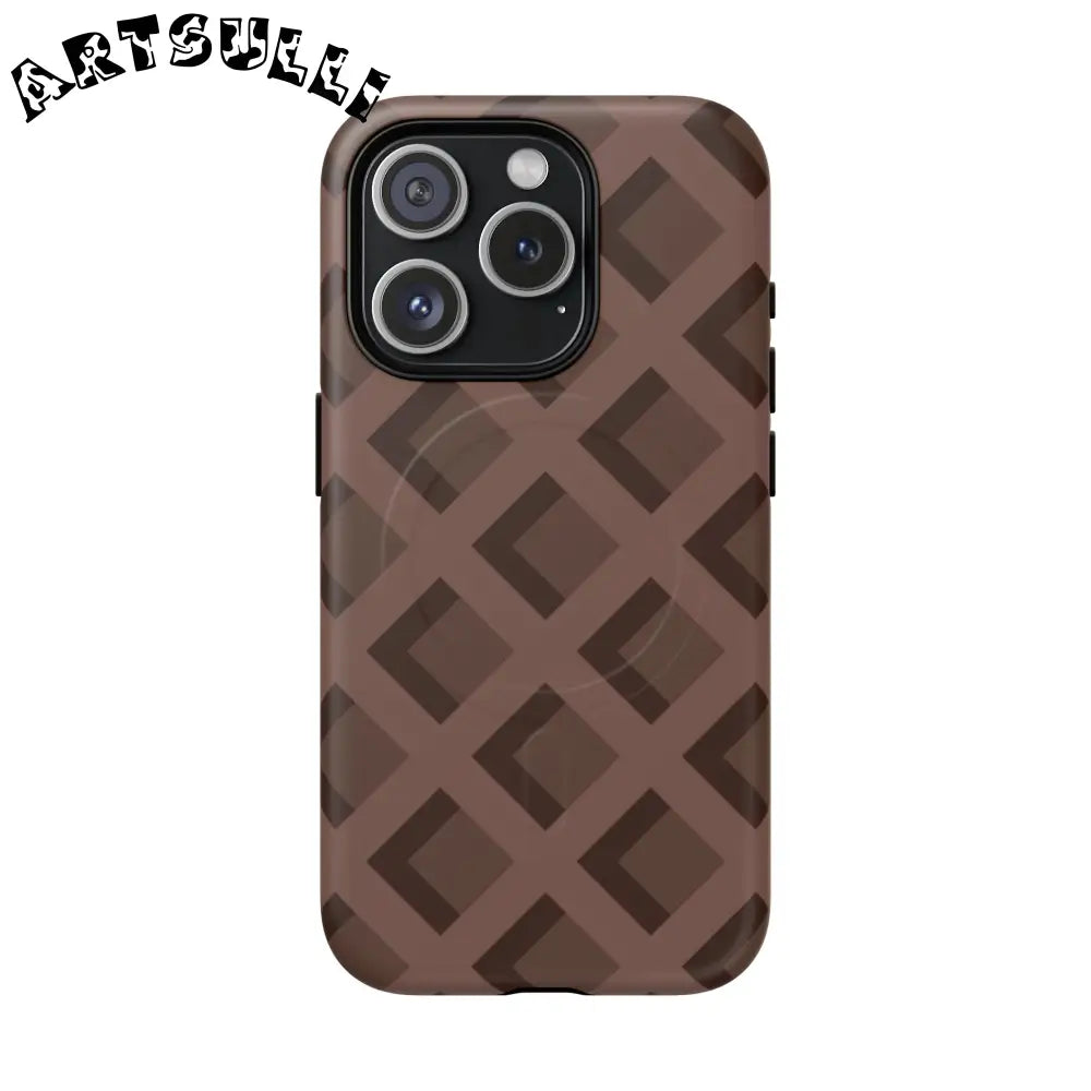 Brown Checkered MagSafe iPhone Case, Artsulli - Art is Long, Life is Short, Phone Case, Size, iPhone 15 Pro, Surface, Matte, , , 91466617032178075033