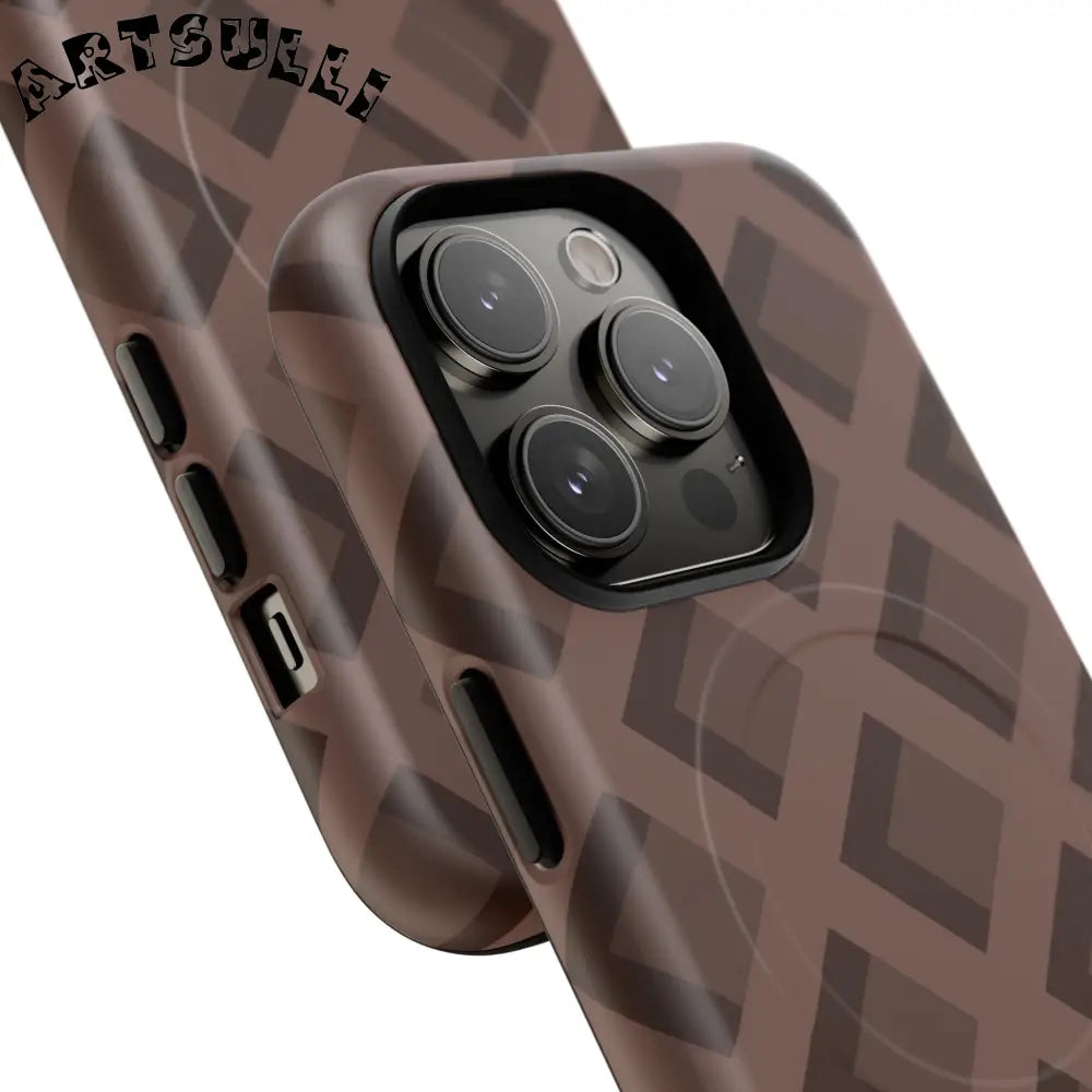 Brown Checkered MagSafe iPhone Case, Artsulli - Art is Long, Life is Short, Phone Case, , , , , , ,