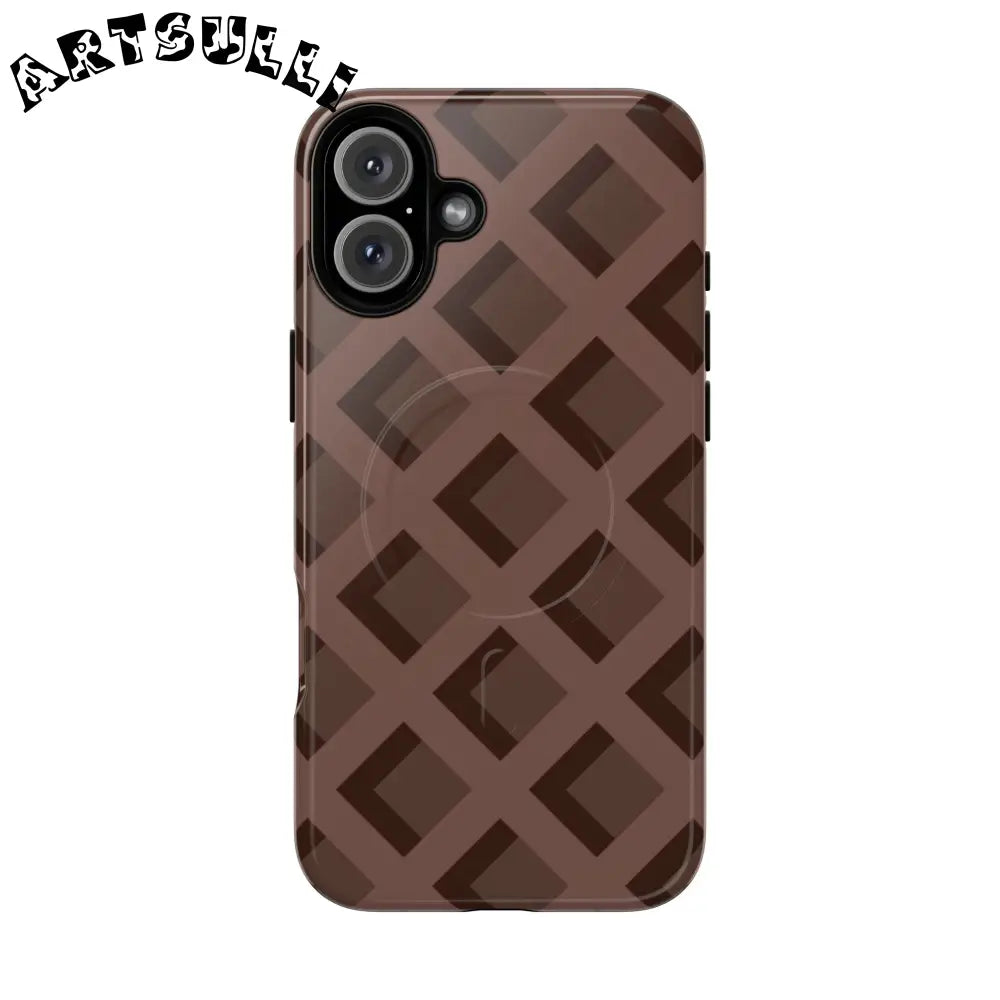 Brown Checkered MagSafe iPhone Case, Artsulli - Art is Long, Life is Short, Phone Case, Size, iPhone 16 Plus, Surface, Glossy, , , 31315540110795014511