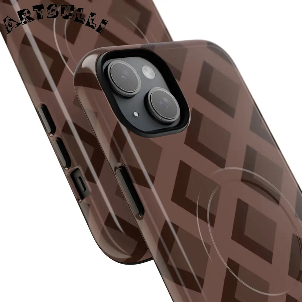 Brown Checkered MagSafe iPhone Case, Artsulli - Art is Long, Life is Short, Phone Case, , , , , , ,