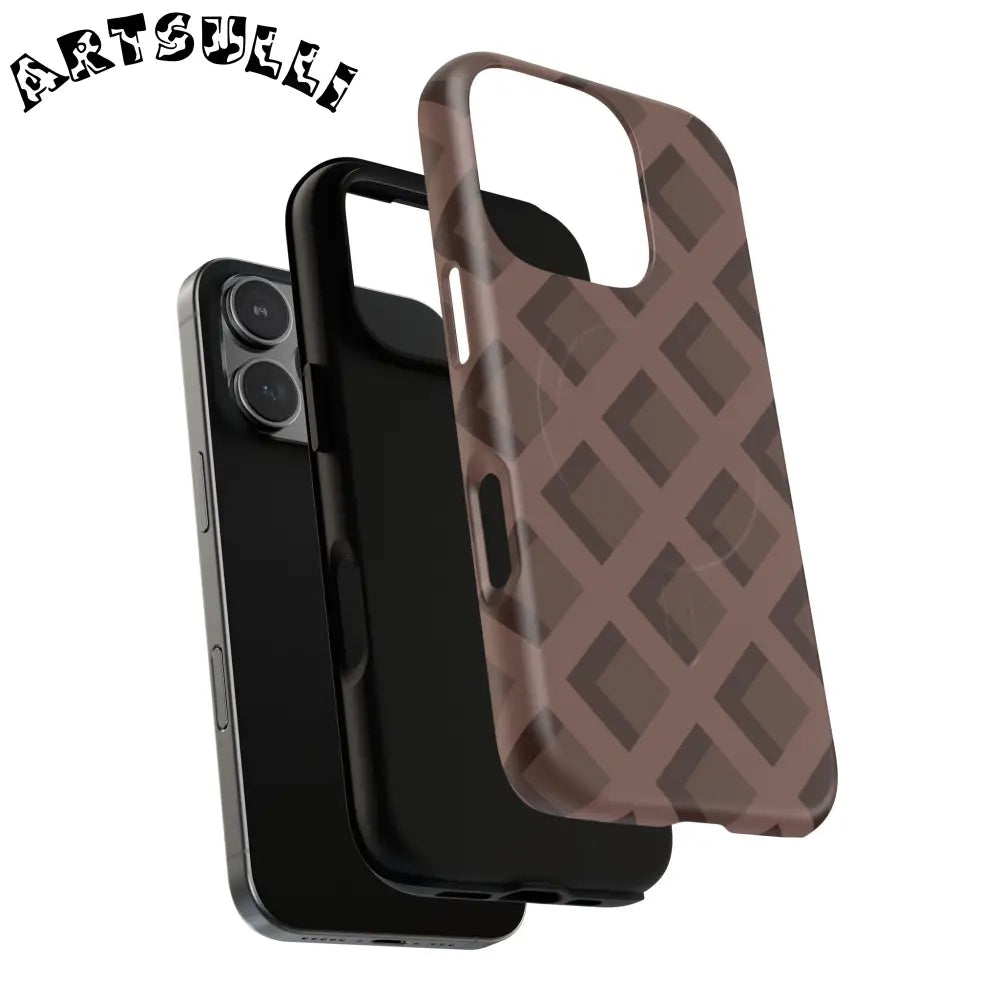 Brown Checkered MagSafe iPhone Case, Artsulli - Art is Long, Life is Short, Phone Case, , , , , , ,