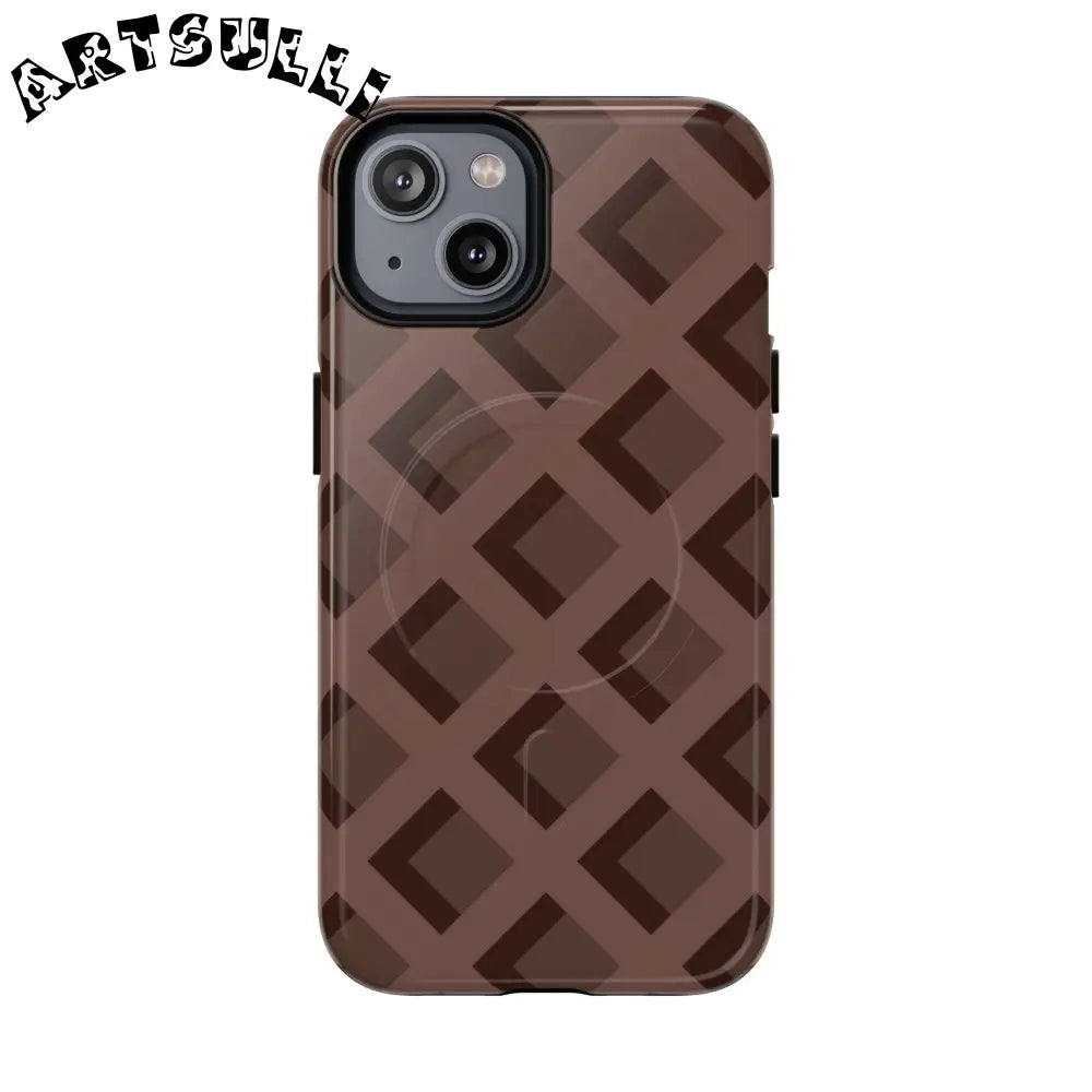Brown Checkered MagSafe iPhone Case, Artsulli - Art is Long, Life is Short, Phone Case, Size, iPhone 14, Surface, Glossy, , , 60123016520349198566