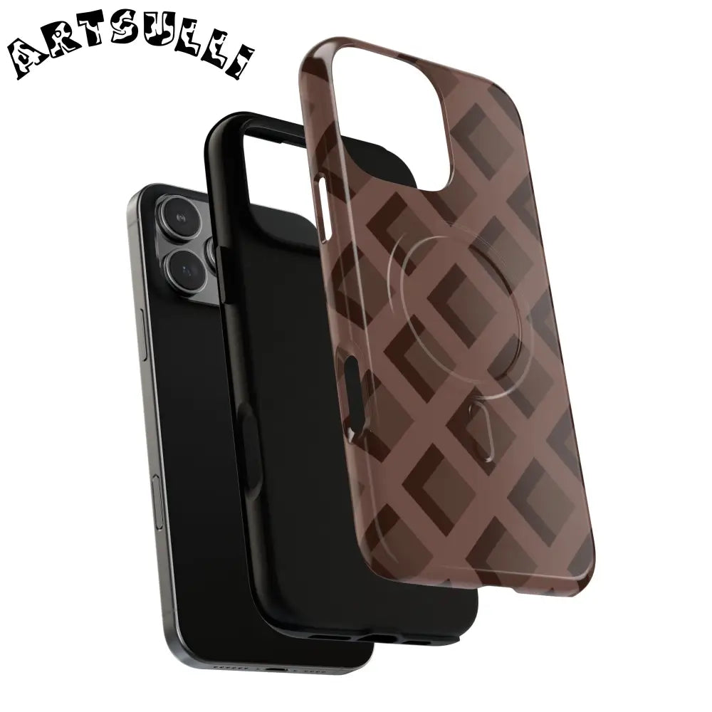 Brown Checkered MagSafe iPhone Case, Artsulli - Art is Long, Life is Short, Phone Case, , , , , , ,