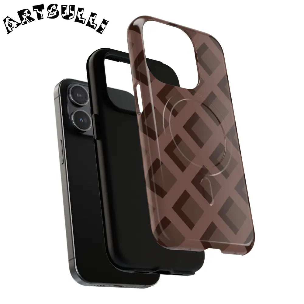 Brown Checkered MagSafe iPhone Case, Artsulli - Art is Long, Life is Short, Phone Case, , , , , , ,