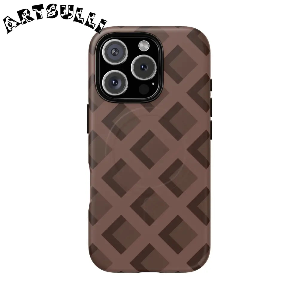 Brown Checkered MagSafe iPhone Case, Artsulli - Art is Long, Life is Short, Phone Case, Size, iPhone 16 Pro, Surface, Matte, , , 31889924383758063187