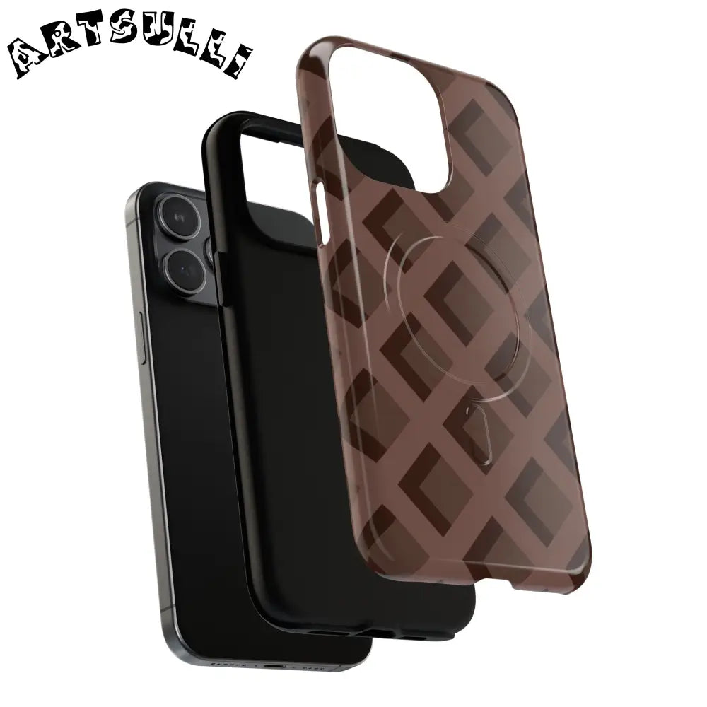 Brown Checkered MagSafe iPhone Case, Artsulli - Art is Long, Life is Short, Phone Case, , , , , , ,