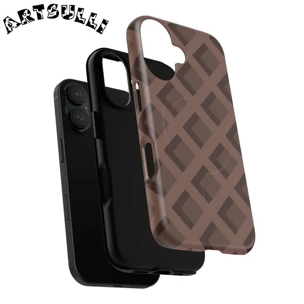 Brown Checkered MagSafe iPhone Case, Artsulli - Art is Long, Life is Short, Phone Case, , , , , , ,