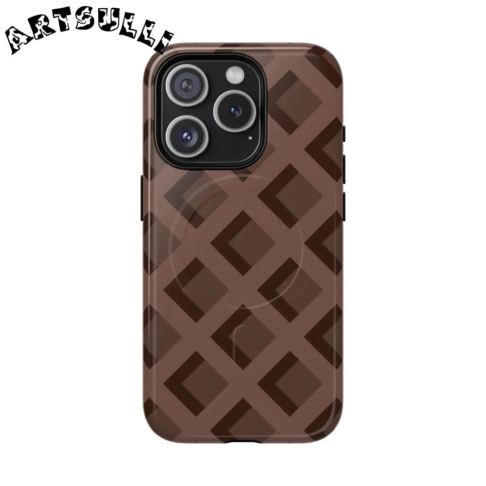 Brown Checkered MagSafe iPhone Case, Artsulli - Art is Long, Life is Short, Phone Case, Size, iPhone 15 Pro, Surface, Glossy, , , 23743309258379864516