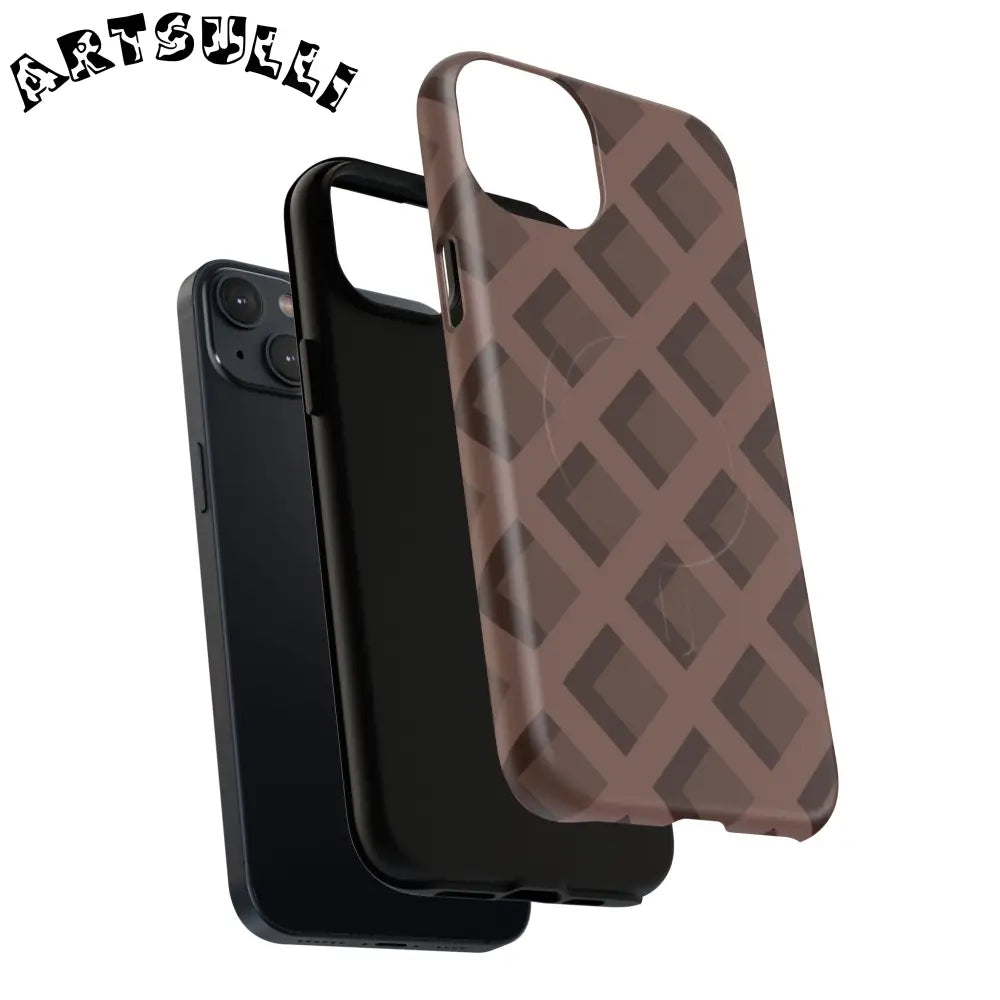 Brown Checkered MagSafe iPhone Case, Artsulli - Art is Long, Life is Short, Phone Case, , , , , , ,