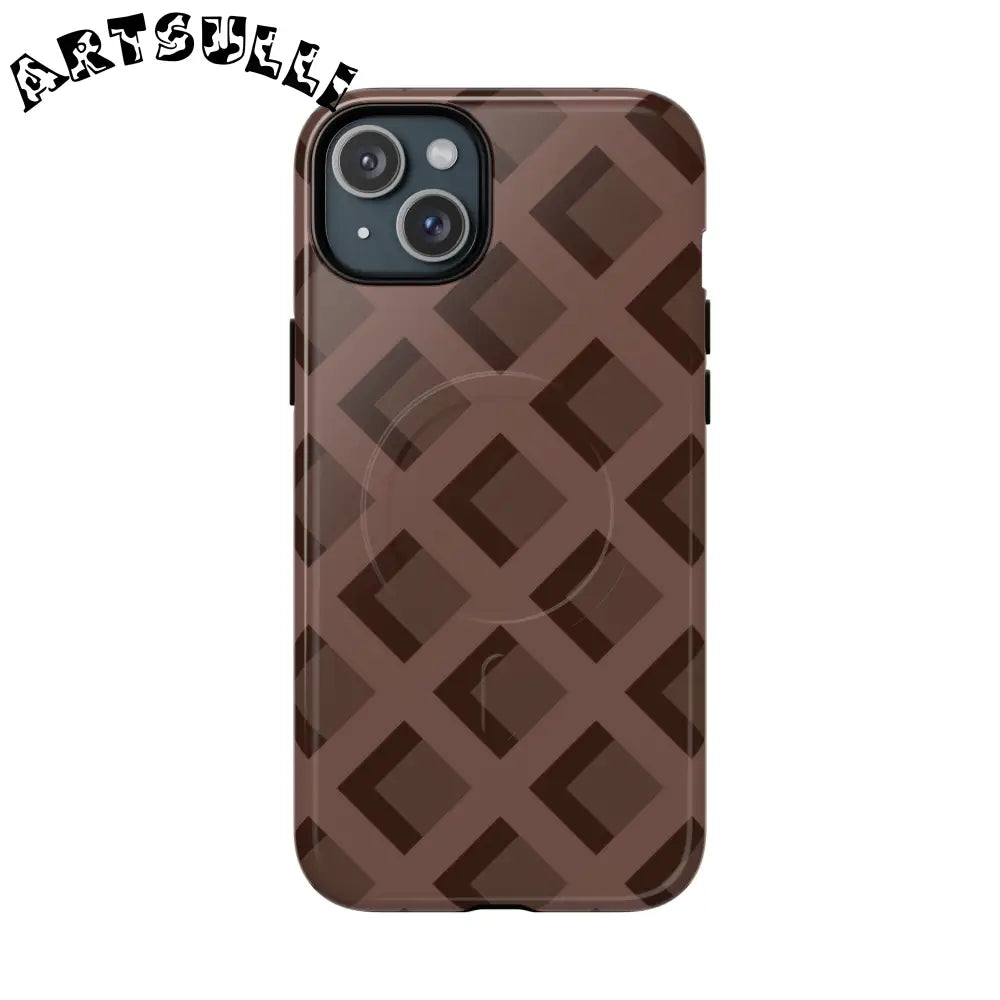 Brown Checkered MagSafe iPhone Case, Artsulli - Art is Long, Life is Short, Phone Case, Size, iPhone 15 Plus, Surface, Glossy, , , 90303570339112228292