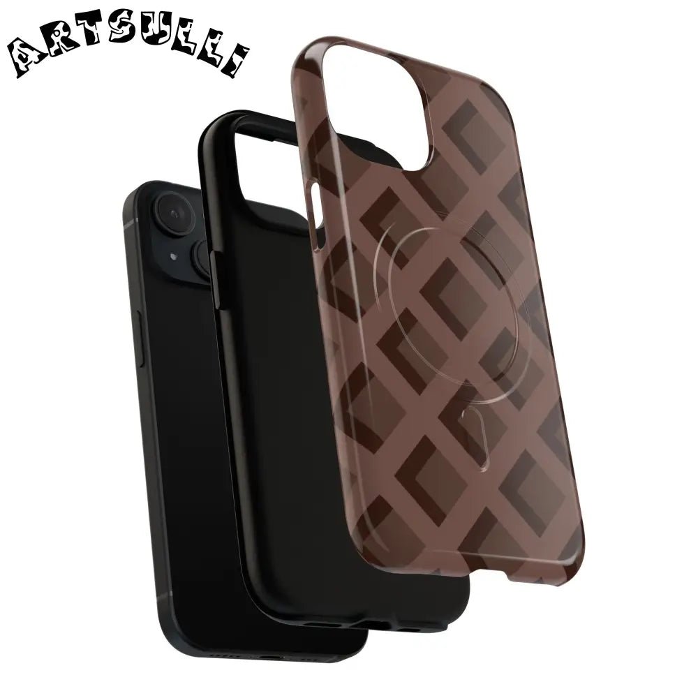 Brown Checkered MagSafe iPhone Case, Artsulli - Art is Long, Life is Short, Phone Case, , , , , , ,