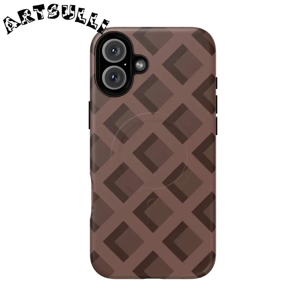Brown Checkered MagSafe iPhone Case, Artsulli - Art is Long, Life is Short, Phone Case, Size, iPhone 16 Plus, Surface, Matte, , , 27960595697524210033