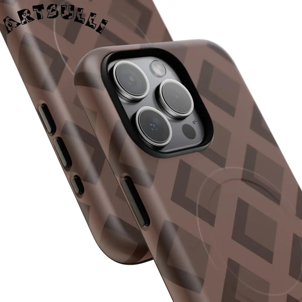Brown Checkered MagSafe iPhone Case, Artsulli - Art is Long, Life is Short, Phone Case, , , , , , ,