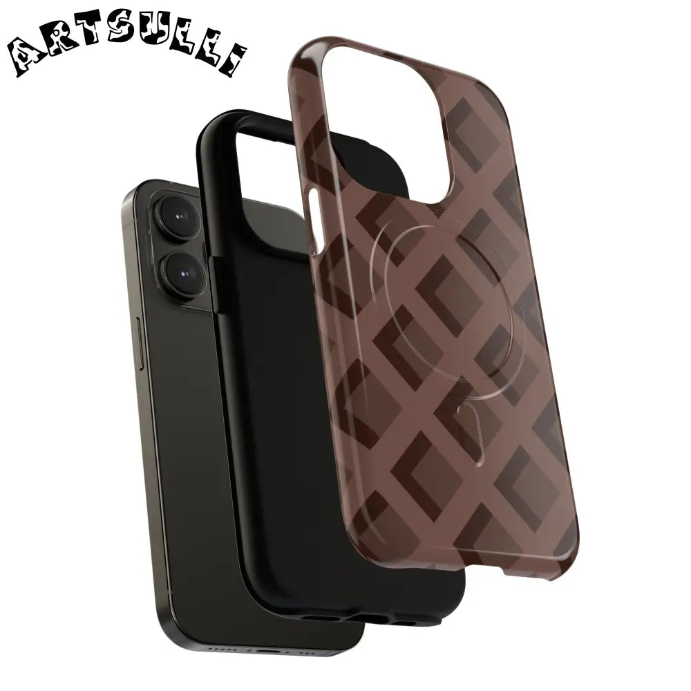 Brown Checkered MagSafe iPhone Case, Artsulli - Art is Long, Life is Short, Phone Case, , , , , , ,