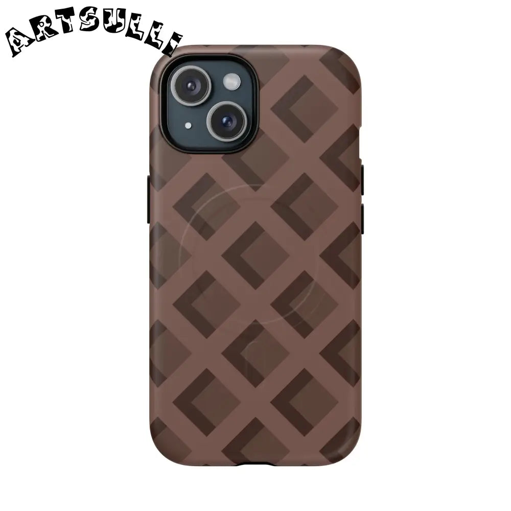 Brown Checkered MagSafe iPhone Case, Artsulli - Art is Long, Life is Short, Phone Case, Size, iPhone 15, Surface, Matte, , , 25507587758568897725