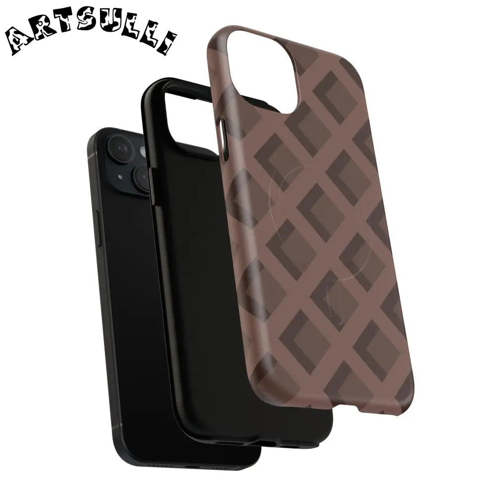 Brown Checkered MagSafe iPhone Case, Artsulli - Art is Long, Life is Short, Phone Case, , , , , , ,