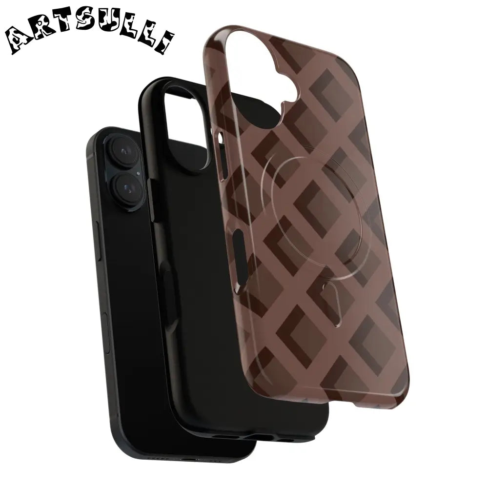 Brown Checkered MagSafe iPhone Case, Artsulli - Art is Long, Life is Short, Phone Case, , , , , , ,