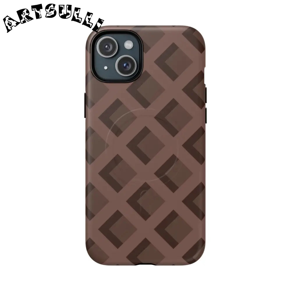 Brown Checkered MagSafe iPhone Case, Artsulli - Art is Long, Life is Short, Phone Case, Size, iPhone 15 Plus, Surface, Matte, , , 99324197285221473219