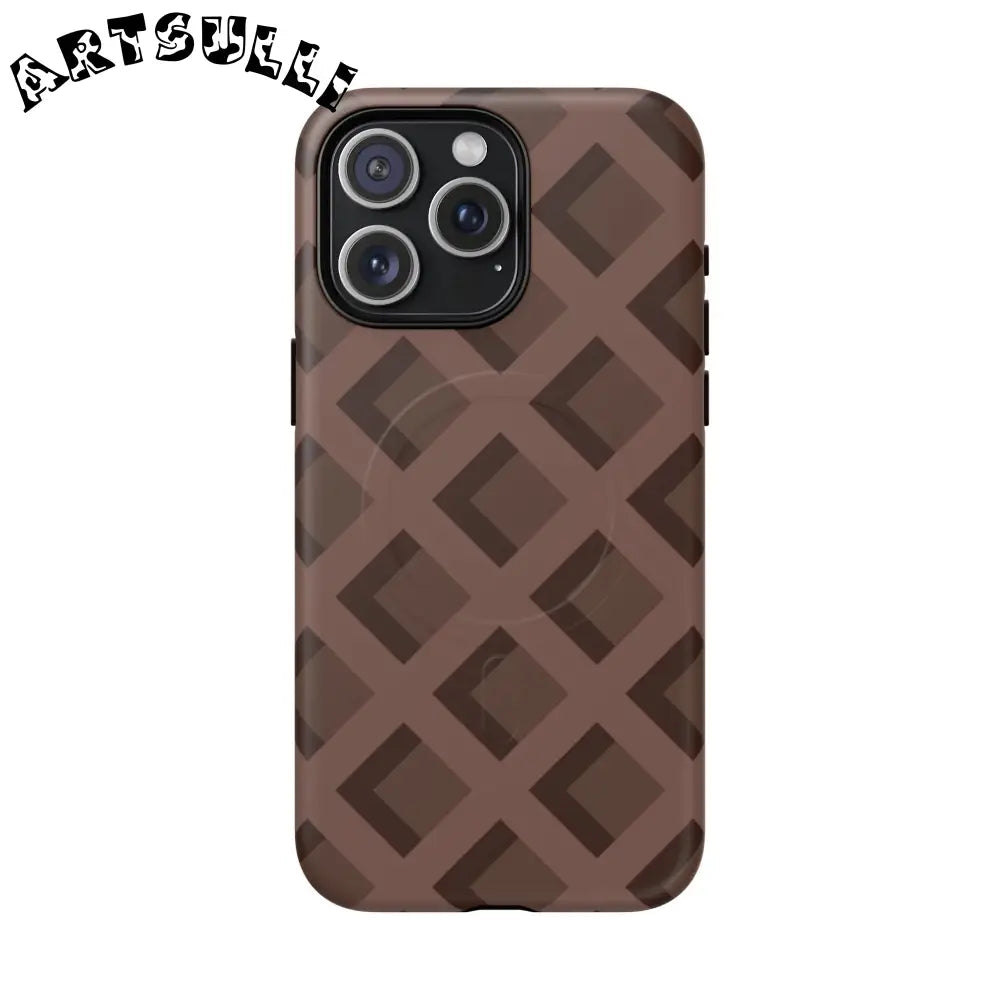Brown Checkered MagSafe iPhone Case, Artsulli - Art is Long, Life is Short, Phone Case, Size, iPhone 15 Pro Max, Surface, Matte, , , 31431243771553580814