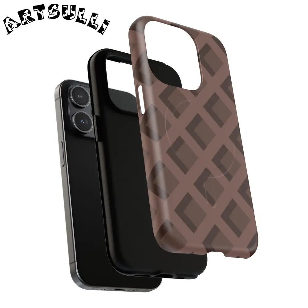 Brown Checkered MagSafe iPhone Case, Artsulli - Art is Long, Life is Short, Phone Case, , , , , , ,