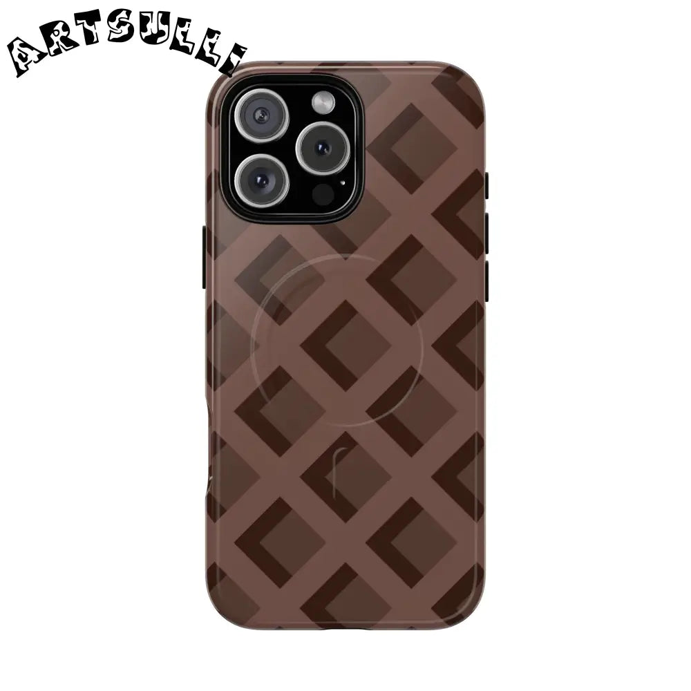Brown Checkered MagSafe iPhone Case, Artsulli - Art is Long, Life is Short, Phone Case, Size, iPhone 16 Pro Max, Surface, Glossy, , , 26955769494287308726