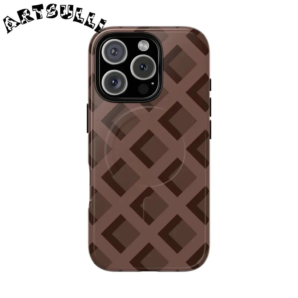 Brown Checkered MagSafe iPhone Case, Artsulli - Art is Long, Life is Short, Phone Case, Size, iPhone 16 Pro, Surface, Glossy, , , 81134580549821425724