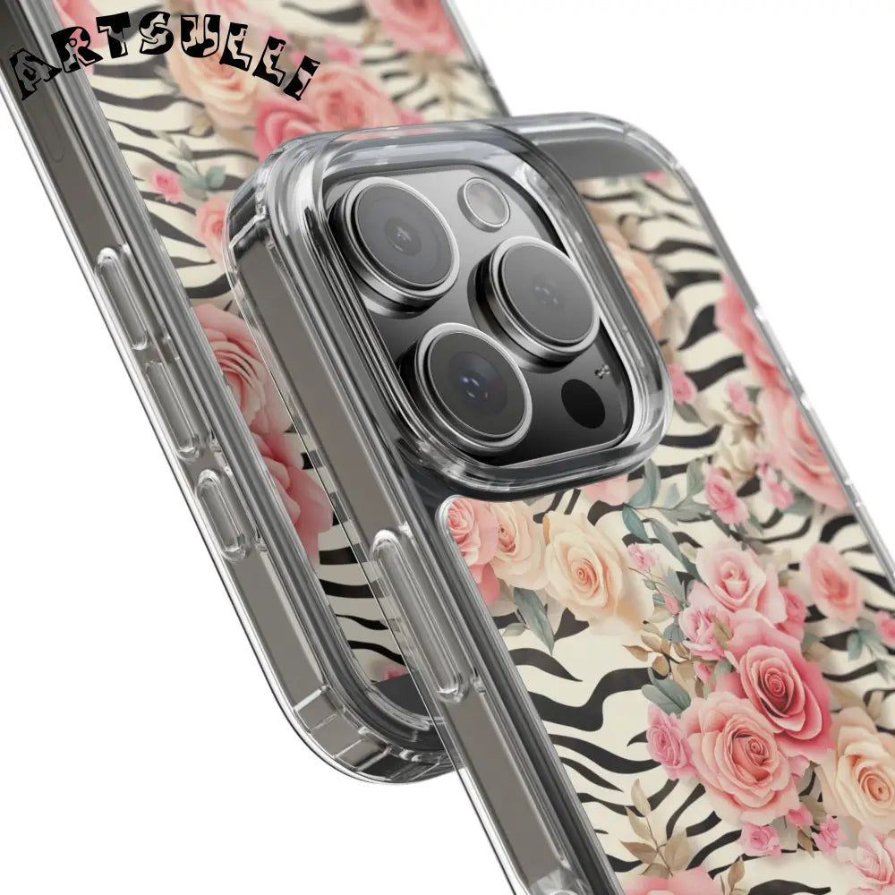 JAKKOUTTHEBXX Pink Floral Zebra Print Clear Case 2025