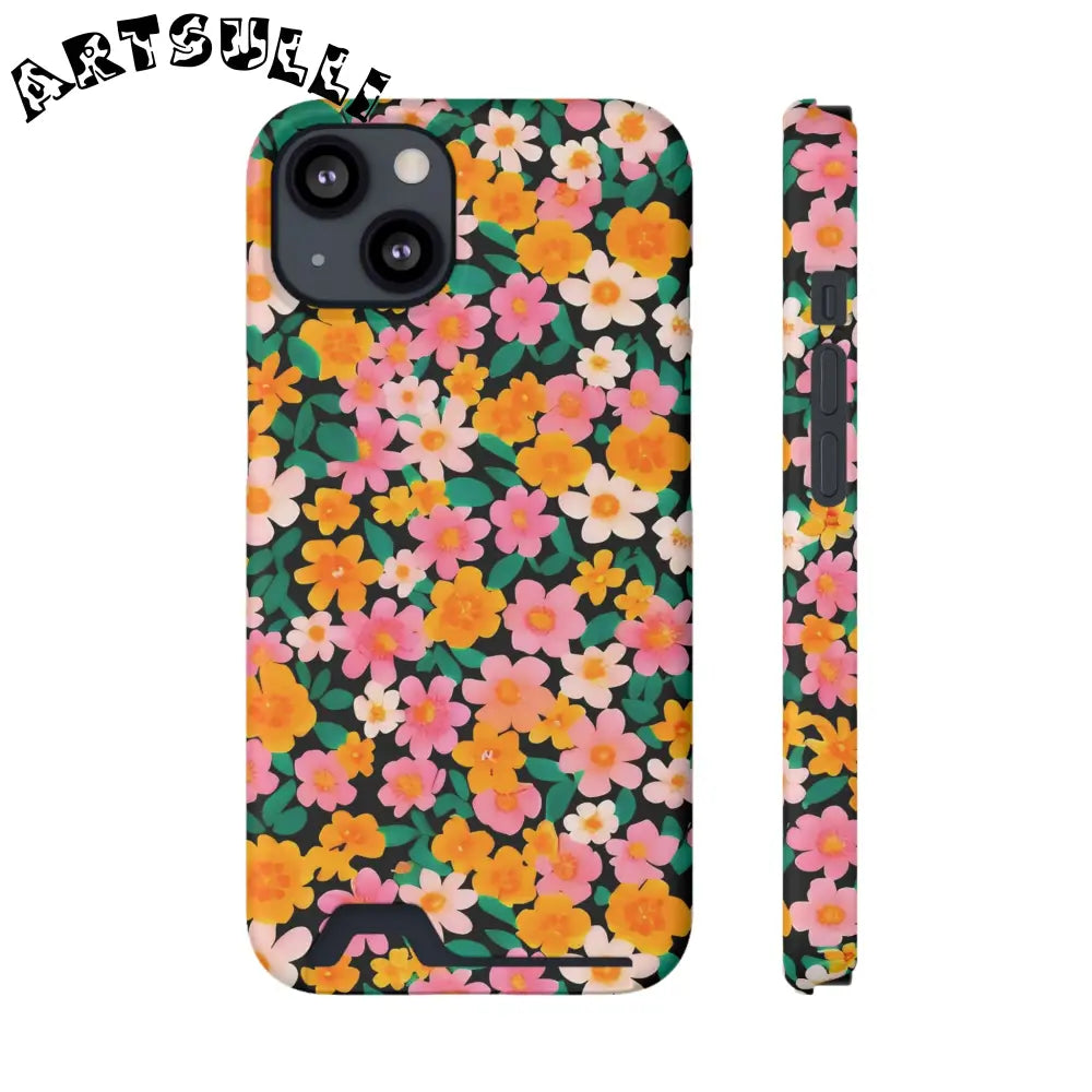 Floral Cardholder Phone Case, Artsulli - Art is Long, Life is Short, Phone Case, Size, iPhone 13, Surface, Matte, Shape, Without gift packaging, 21666607799796980444