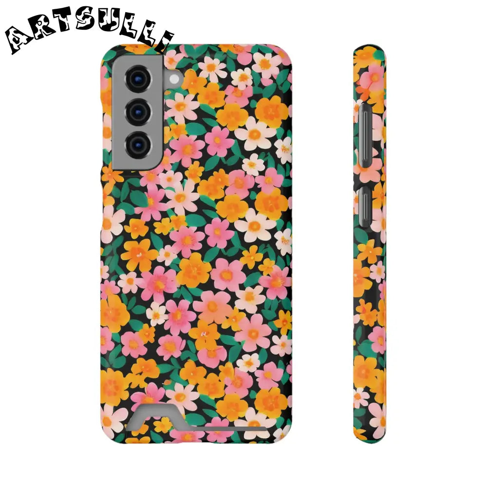 Floral Cardholder Phone Case, Artsulli - Art is Long, Life is Short, Phone Case, Size, Samsung Galaxy S21, Surface, Glossy, Shape, With gift packaging, 25659007925775929374