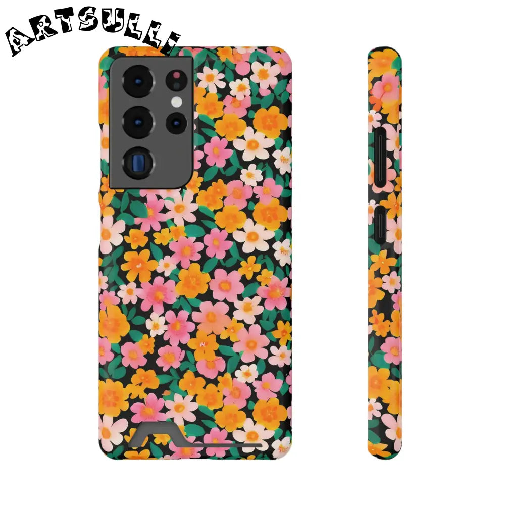 Floral Cardholder Phone Case, Artsulli - Art is Long, Life is Short, Phone Case, Size, Samsung Galaxy S21 Ultra, Surface, Glossy, Shape, With gift packaging, 52912362340639914549