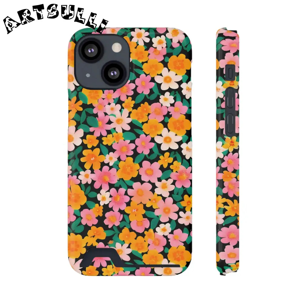 Floral Cardholder Phone Case, Artsulli - Art is Long, Life is Short, Phone Case, Size, iPhone 13 Mini, Surface, Glossy, Shape, With gift packaging, 15024958077327505304