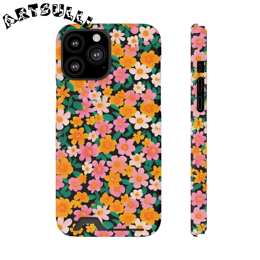 Floral Cardholder Phone Case, Artsulli - Art is Long, Life is Short, Phone Case, Size, iPhone 13 Pro Max, Surface, Glossy, Shape, With gift packaging, 24351414546849320106