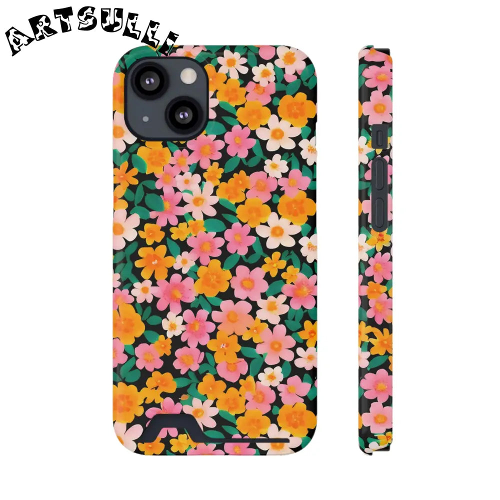 Floral Cardholder Phone Case, Artsulli - Art is Long, Life is Short, Phone Case, Size, iPhone 13, Surface, Glossy, Shape, Without gift packaging, 12729293432521397412