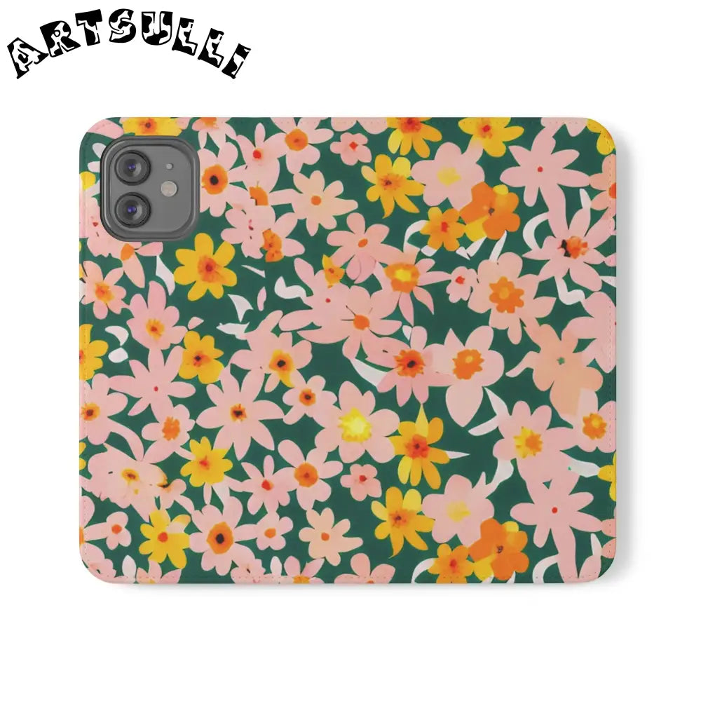 Floral Pattern Faux Leather Flip Cases, Artsulli - Art is Long, Life is Short, Phone Case, Size, iPhone 12, , , , , 18571421129271971020