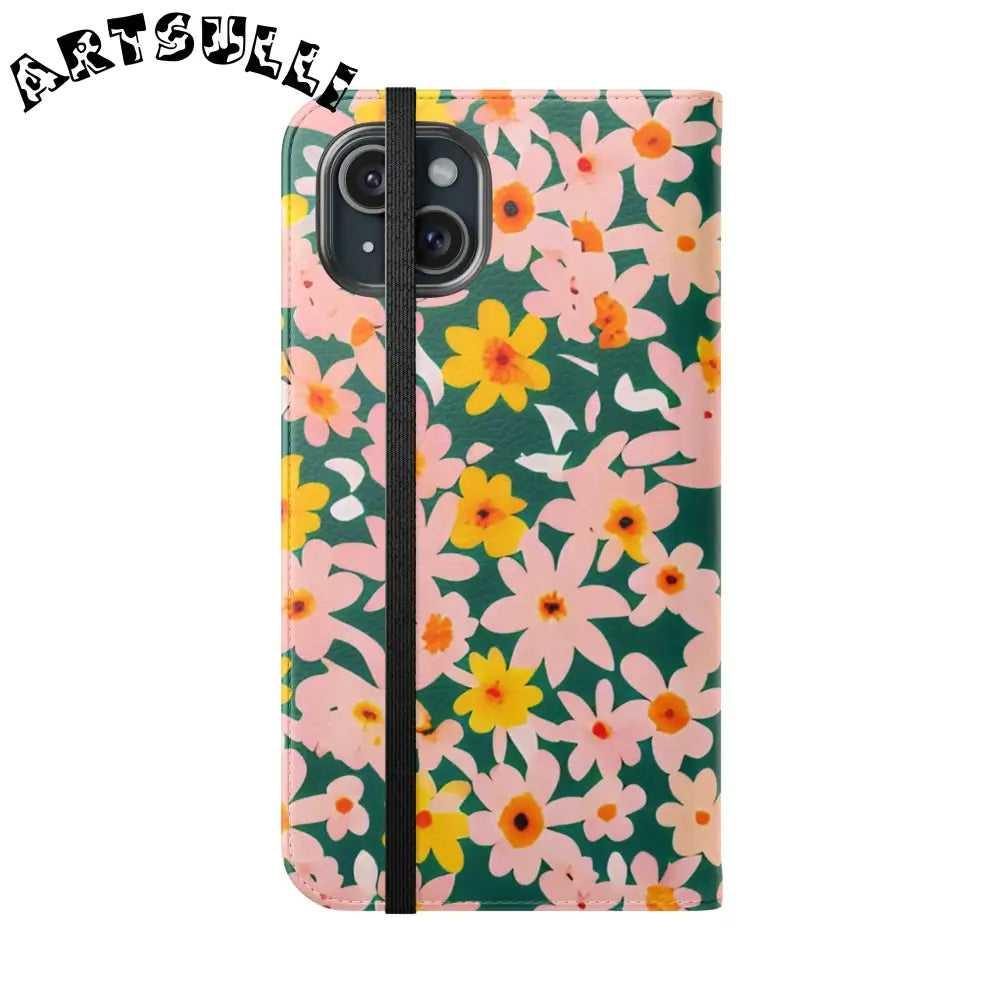 Floral Pattern Faux Leather Flip Cases, Artsulli - Art is Long, Life is Short, Phone Case, , , , , , ,