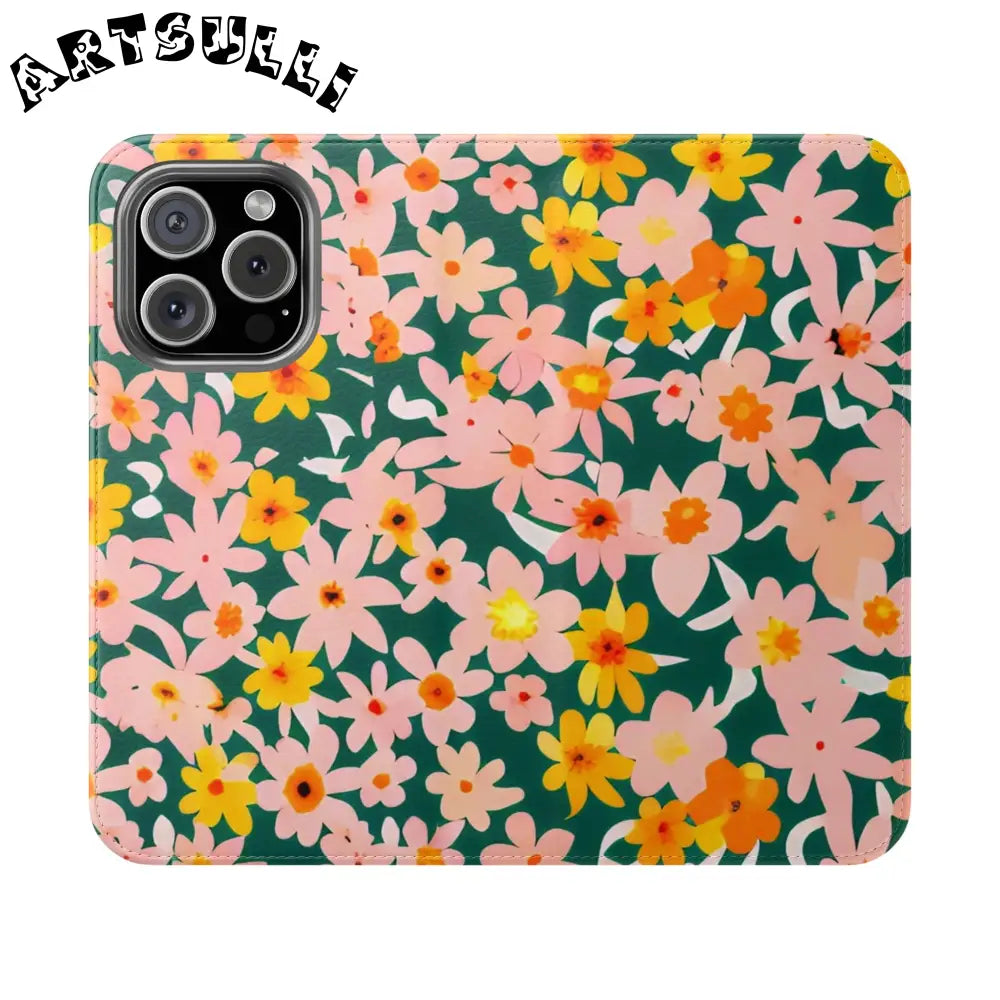 Floral Pattern Faux Leather Flip Cases, Artsulli - Art is Long, Life is Short, Phone Case, Size, iPhone 16 Pro, , , , , 89757297422554953808